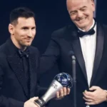 Lionel Messi was presented the award by Fifa president Gianni Infantino