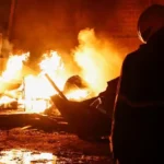 Firefighters at the scene of the blaze